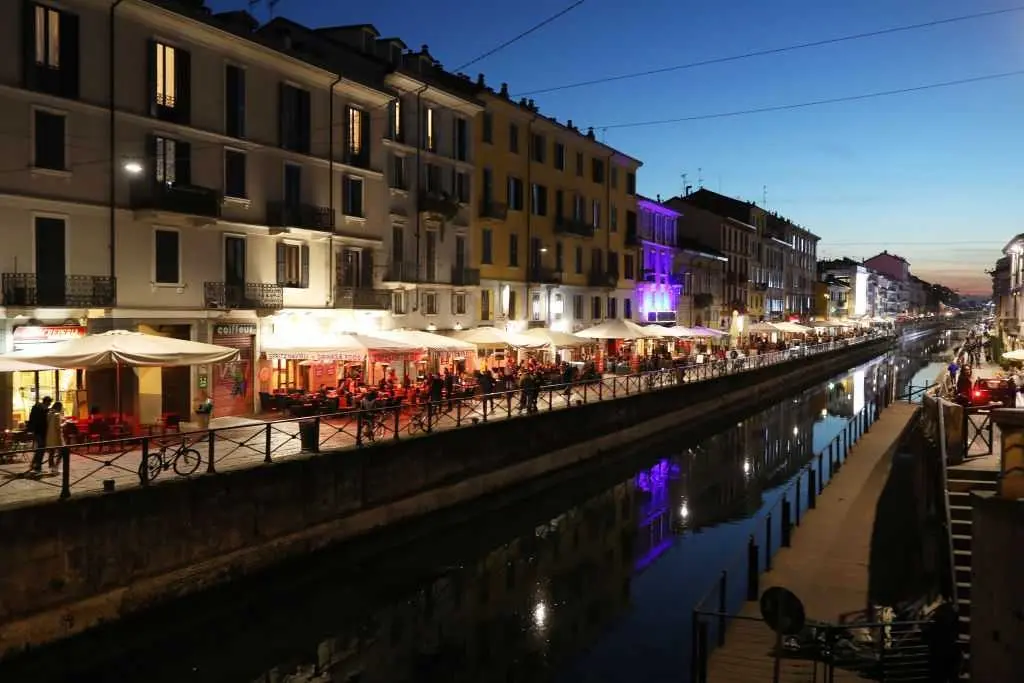 Navigli neighborhood in Milan shines during Winter Olympics