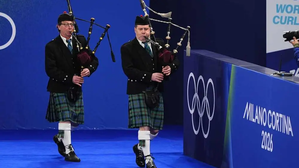 Bagpipers play at Olympic curling stadium in homage to sport's Scottish heritage