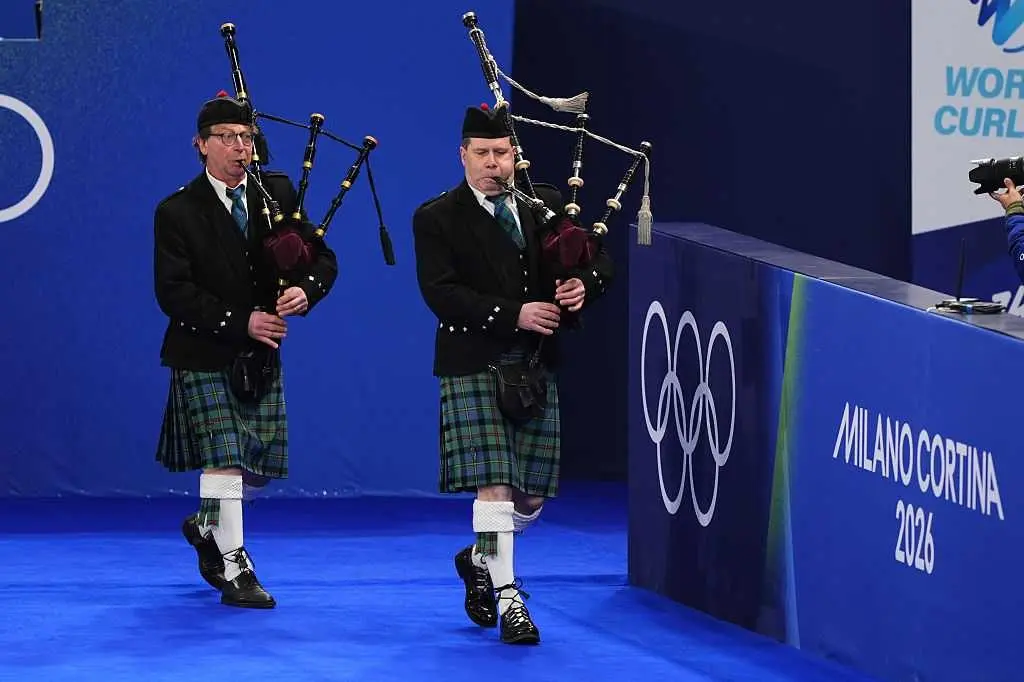 Bagpipers play at Olympic curling stadium in homage to sport's Scottish heritage