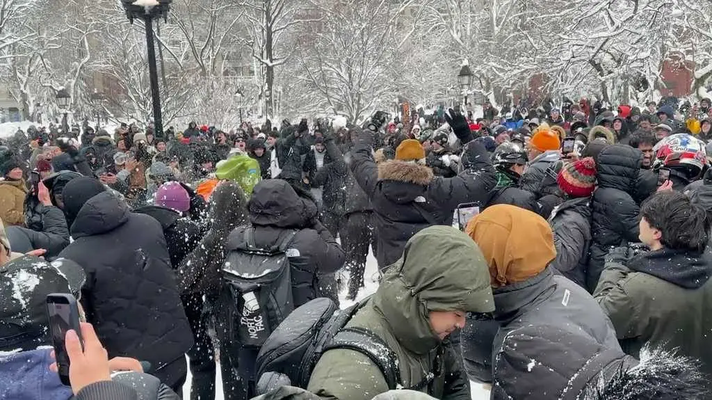 NYC police arrest man after officers were pelted during a snowball fight