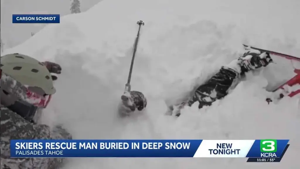 Dramatic video shows skiers rescue man buried in deep snow in California