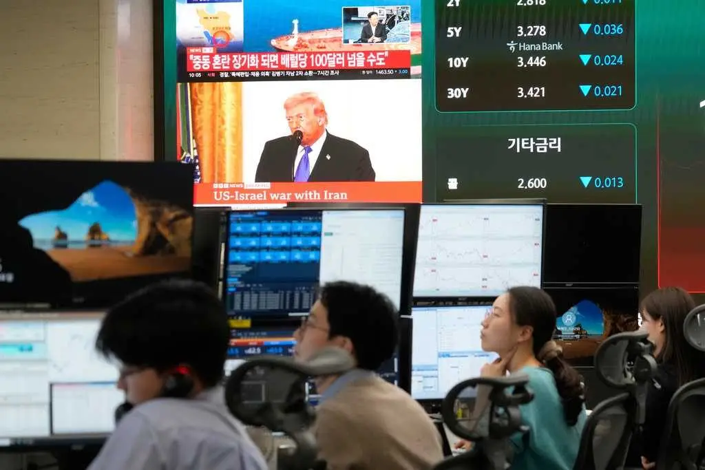 Asian shares are mostly lower as investors focus on the Iran war