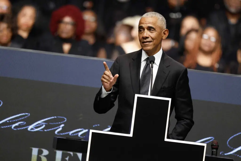Former President Barack Obama speaks during final public tribute to the late Rev. Jesse Jackson