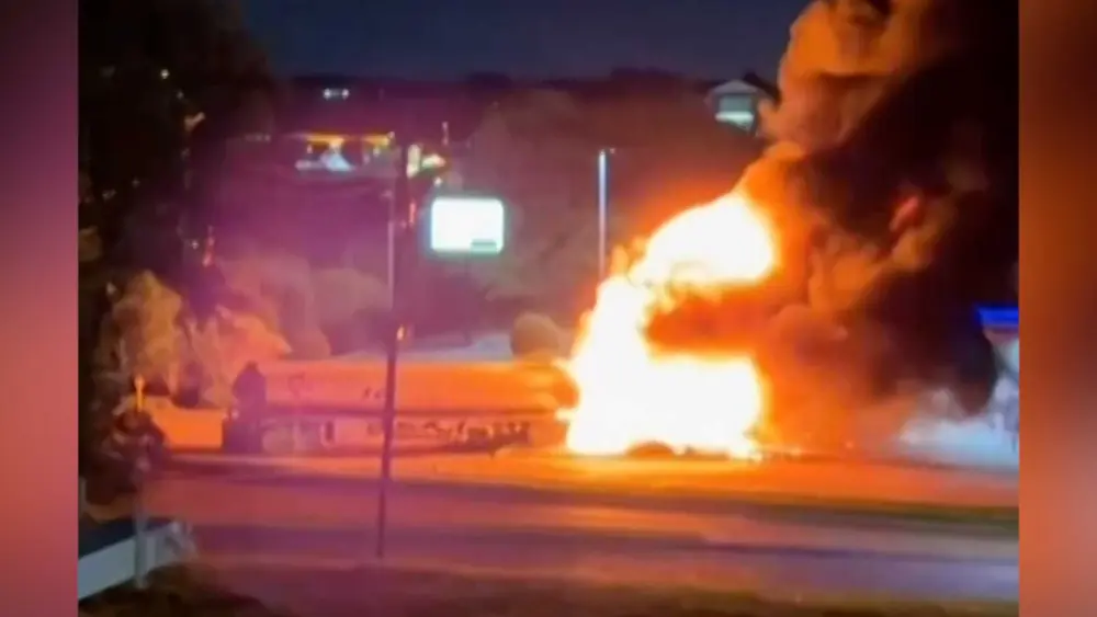 Video shows gasoline tanker erupting into fiery blaze after hitting power lines in Texas