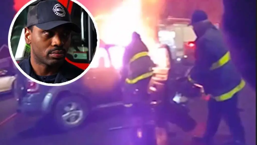 Video: Firefighter pulls woman from burning SUV, family calls him a hero