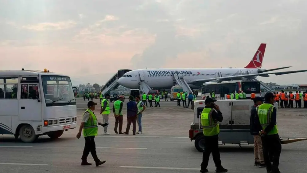 Turkish Airlines jet catches fire while landing at Nepal airport