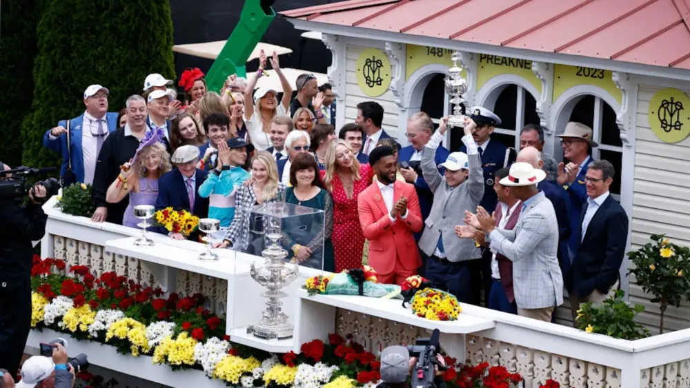 See the original 36-inch, sterling silver trophy for the Preakness Stakes