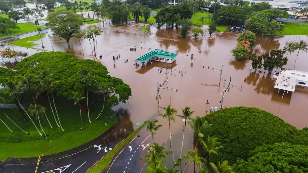 Flooding in Hawaii after a hurricane brought record amounts of rain to the Big Island.