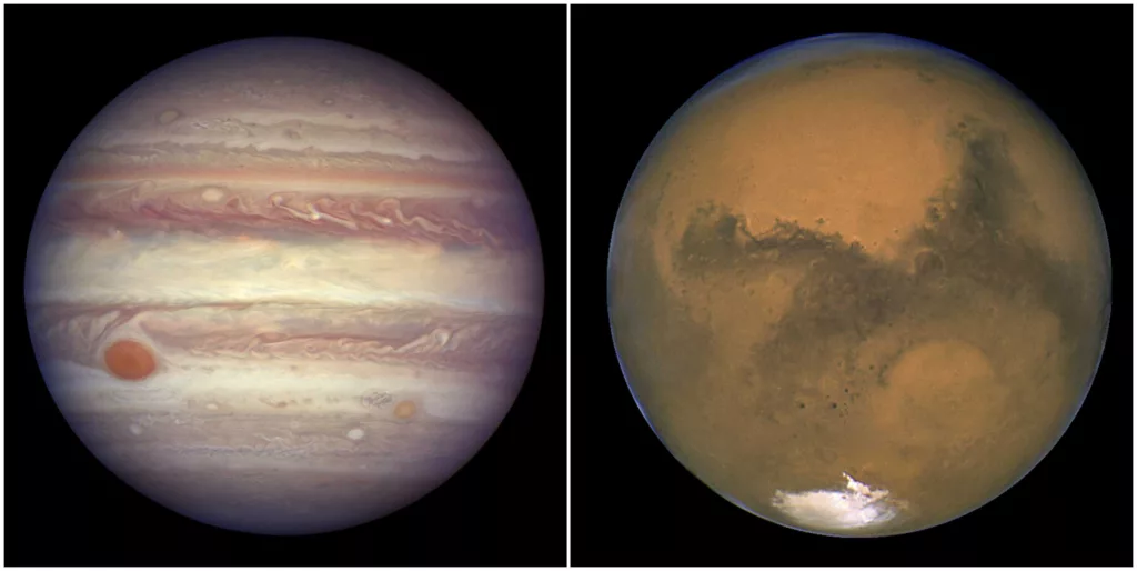 Mars and Jupiter get chummy in the night sky. The planets won't get this close again until 2033