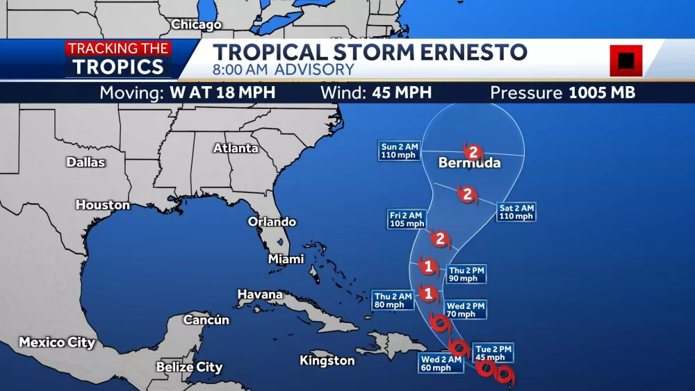 Tropical Storm Ernesto drenches northeast Caribbean and takes aim at Puerto Rico