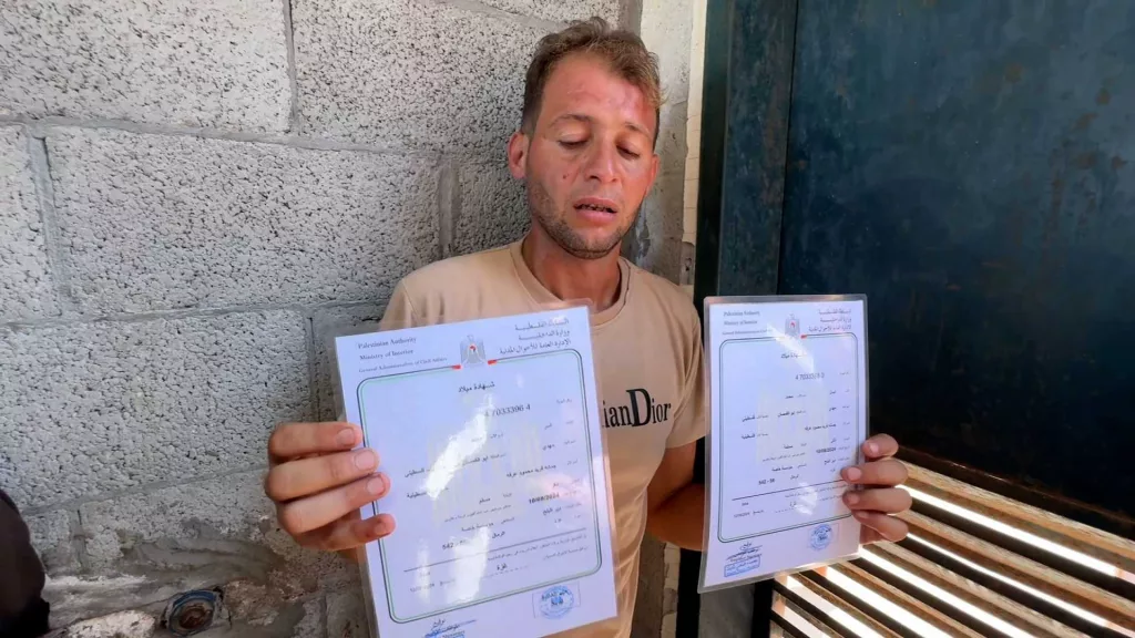 A Gazan father went to register his twins’ births. They were killed in an Israeli airstrike, hospital officials say