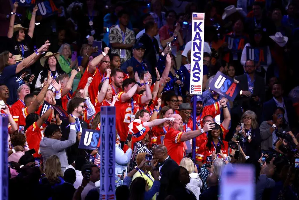 Kansas delegates wear custom Kansas City Chiefs jerseys for DNC roll call