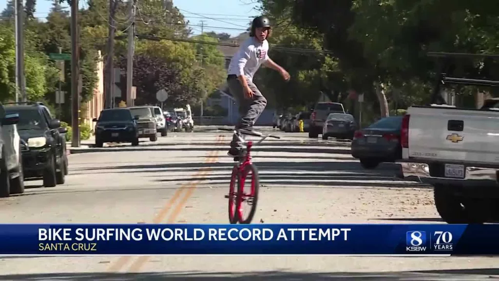 California man breaks 'bike surfing' world record