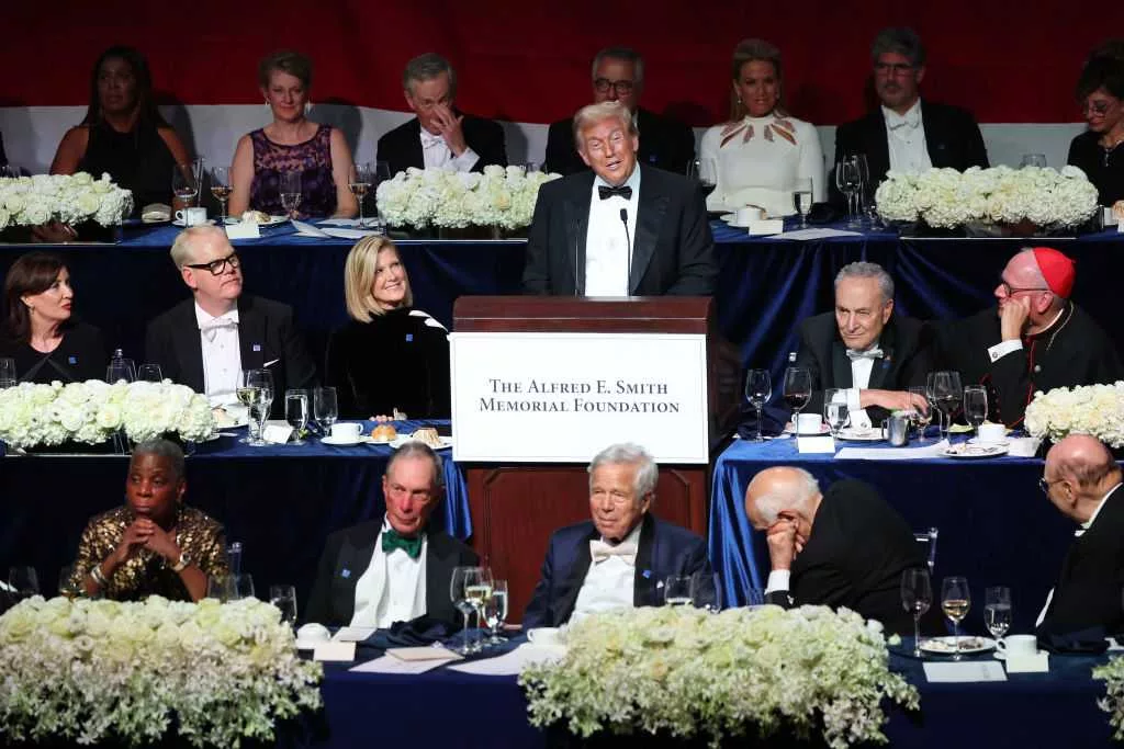 Trump delivers a pointed and at times bitter speech at Al Smith charity dinner