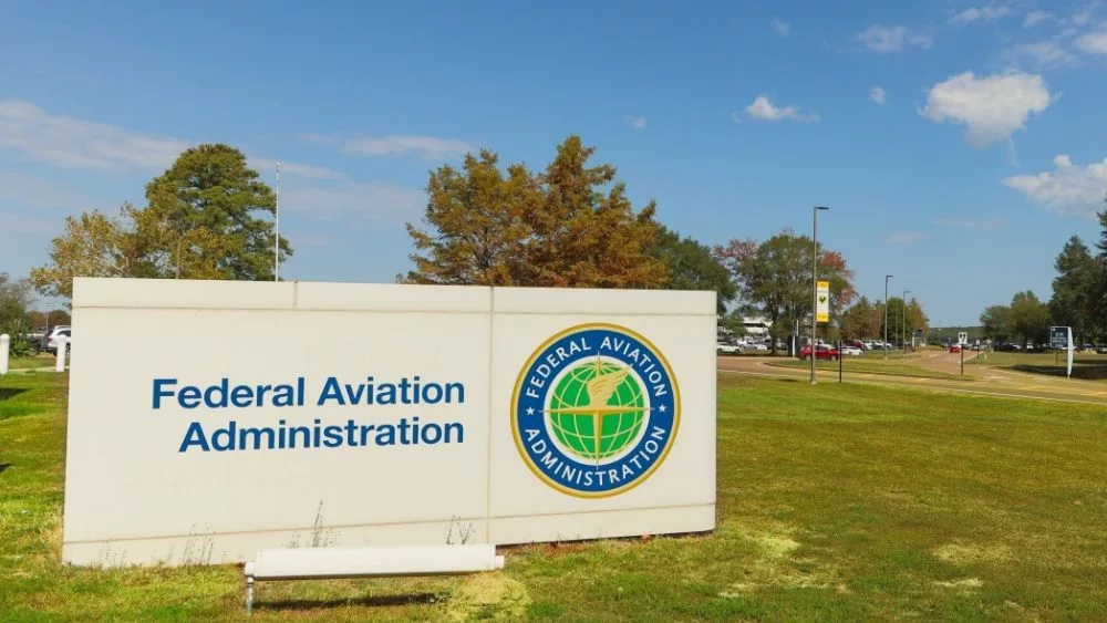 Federal Aviation Administration sign and logo at the FAA office. Jackson^ MS - October 1^ 2023