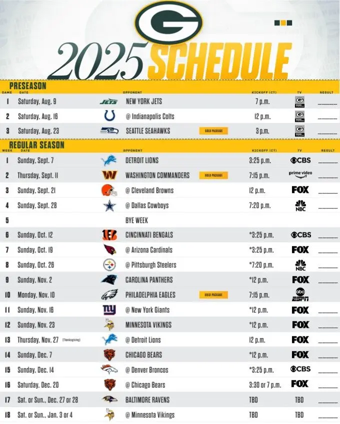 Packers 2025 schedule