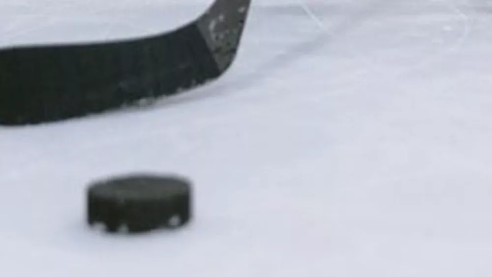 Hockey stick and puck on ice