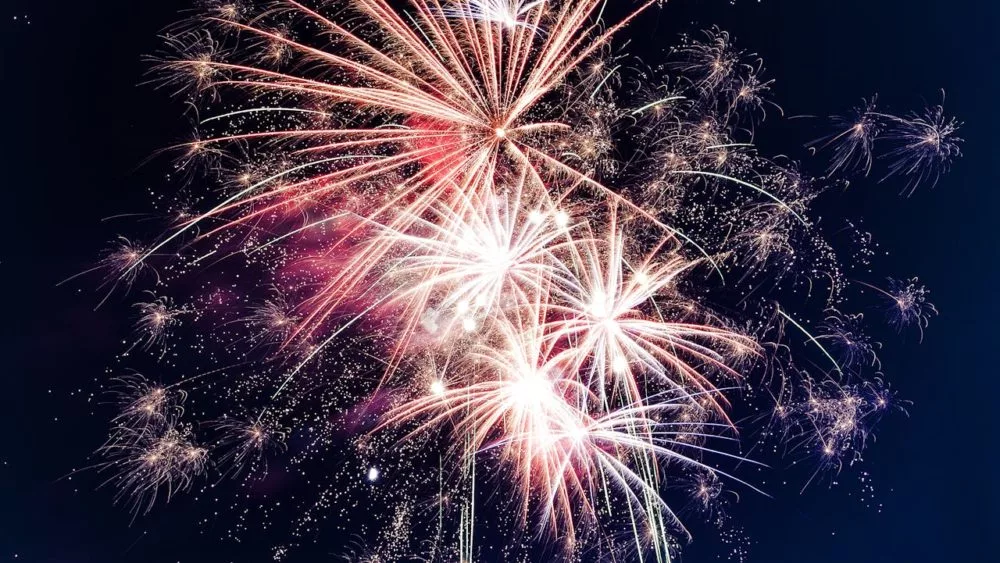 Photo shows exploding fireworks.