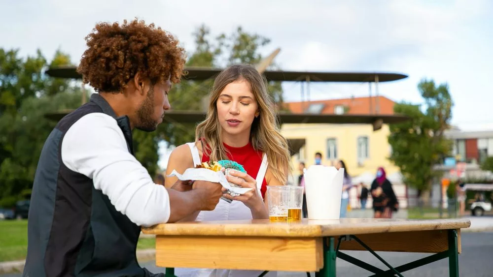 People eating outside