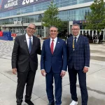 Scott Hennen, ND Gov. Doug Burgum, and Steve Hallstrom outside of the 2024 Republican National Convention in Milwaukee, WI / Photo by Flag Family Media