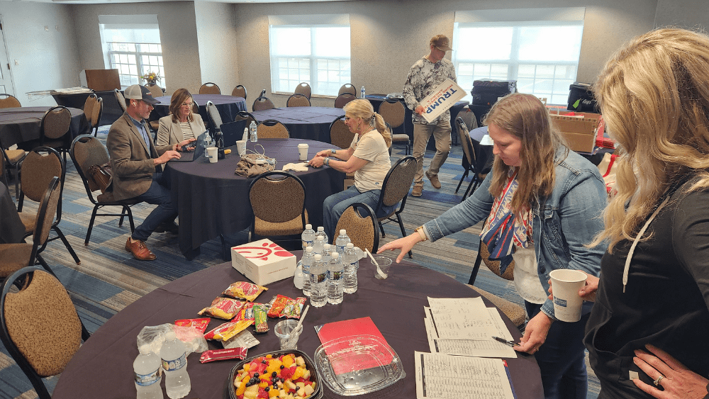 North Dakota Republican delegates wait to find options home from Milwaukee. Photo via Steve Hallstrom (FLAG Family Media)