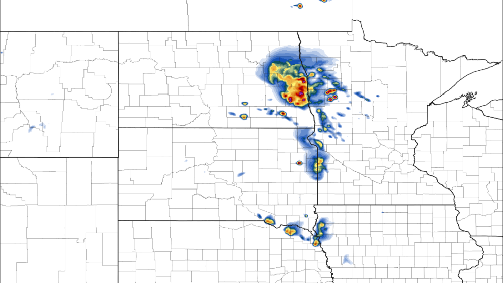 12z HRRR Simulated Radar Reflectivity Monday Night