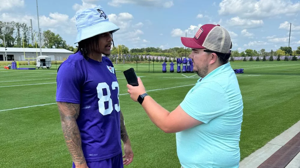Big Game James McCarty interviewing Jalen Nailor at Vikings Training Camp