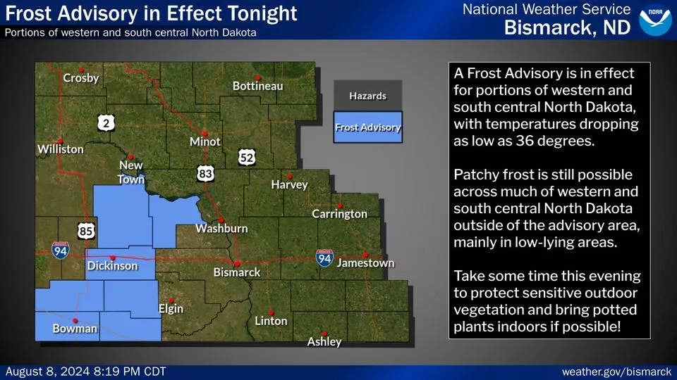 Frost Advisory issued for Friday morning 8/9/24