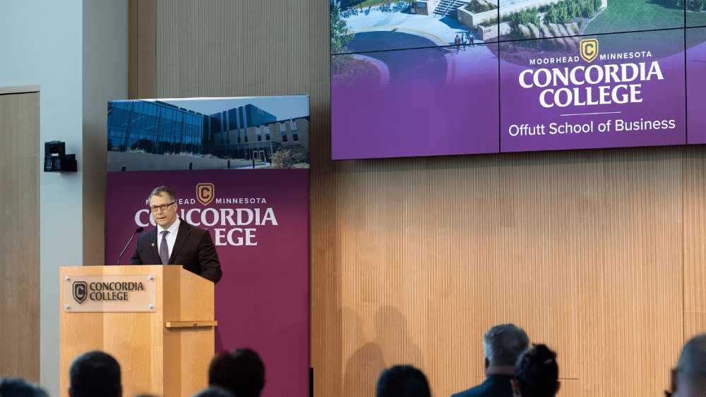 Concordia President announcing gift