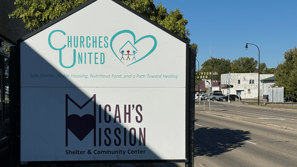 Sign outside the Churches United Building in Moorhead