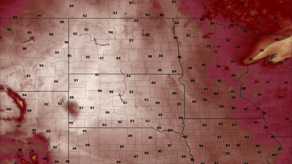 Forecasted high temperatures for Sunday via 12z HRRR Pivotal Weather