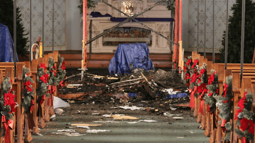 interior of a church after a fire