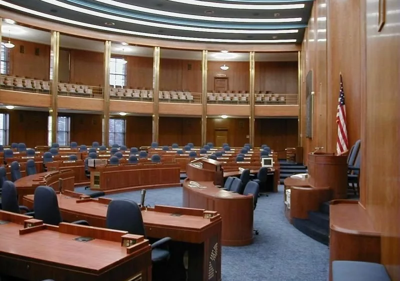 Side angle inside the ND House of Representatives chamber