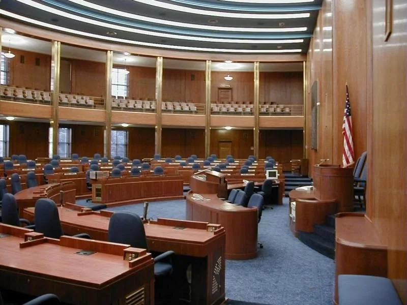 Side angle inside the ND House of Representatives chamber