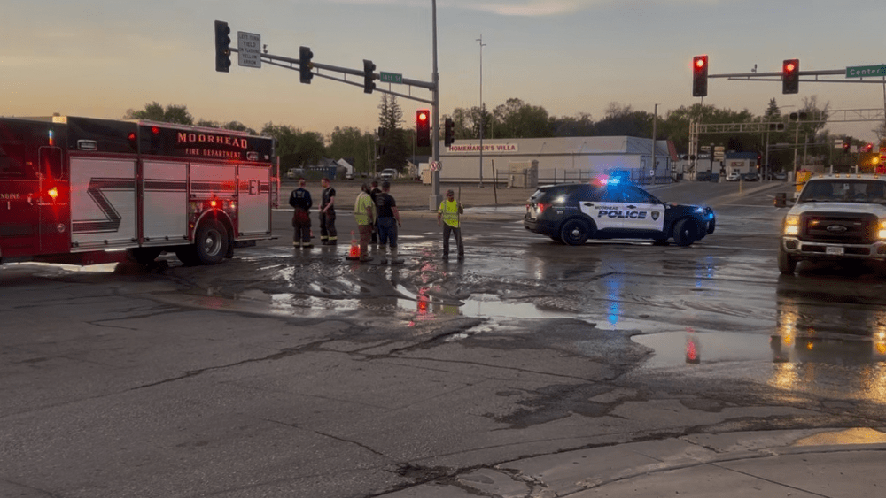 Image of water main break scene in Moorhead