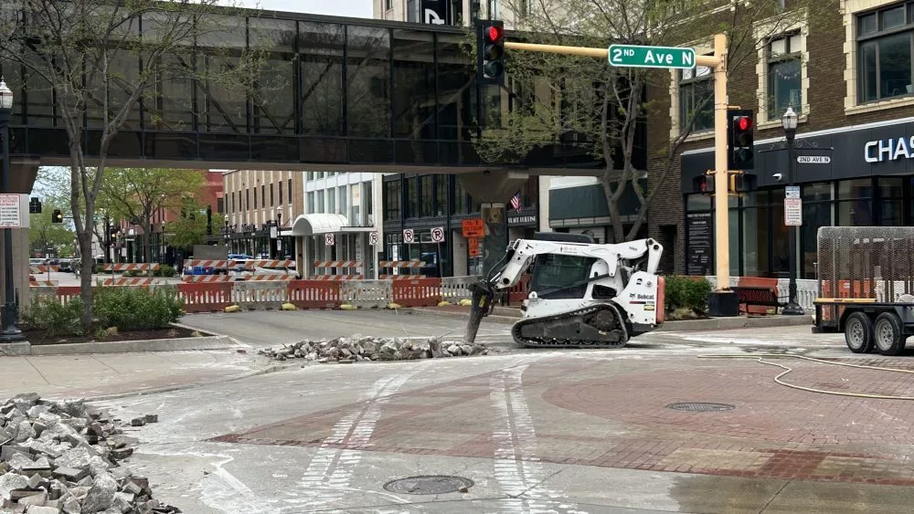 Downtown Fargo bollard construction
