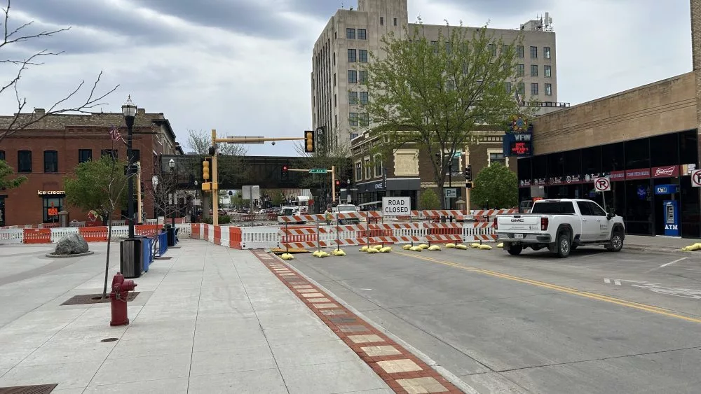 Downtown Fargo bollard construction
