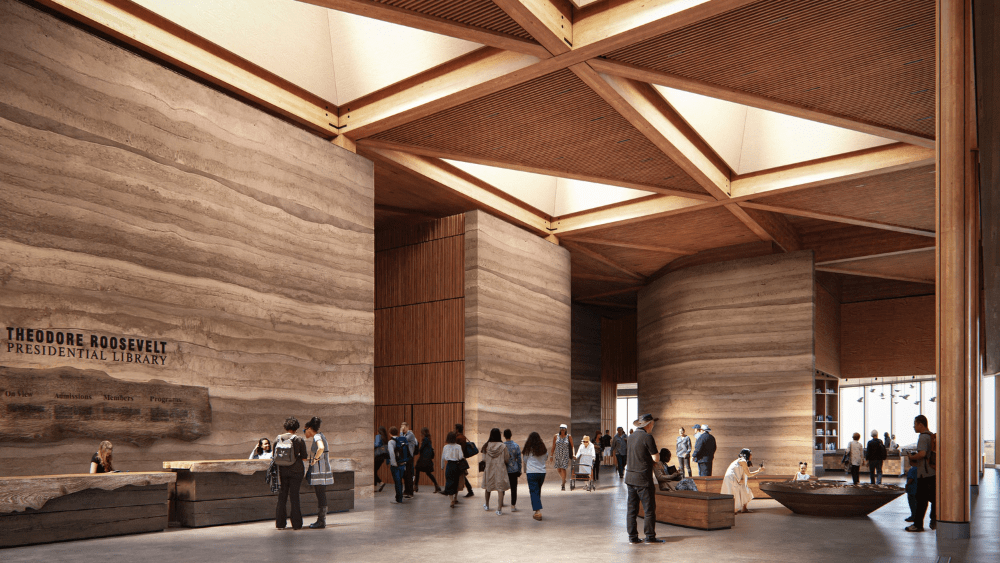 Image of artist rendering of completed Theodore Roosevelt Presidential Library