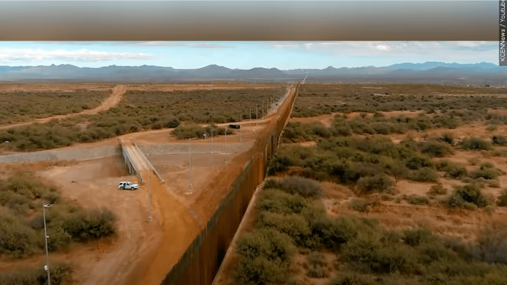 Aerial shot of wall construction along the U.S. southern border