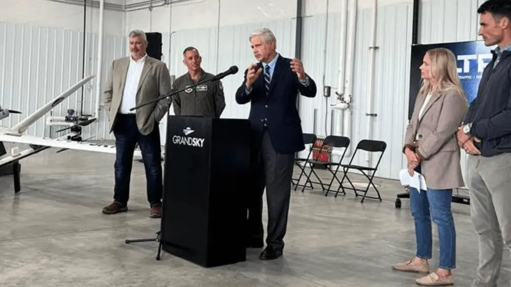 Image of North Dakota Senator John Hoeven at GrandSKY for the unmanned cargo drone flight