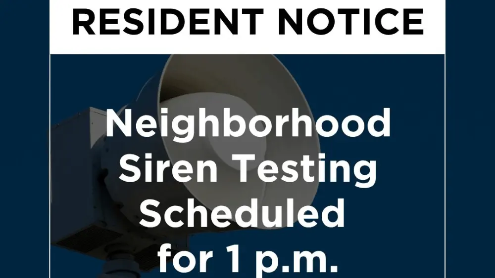 Image of city of Fargo social media posting about neighborhood siren testing on Tuesday at 1pm
