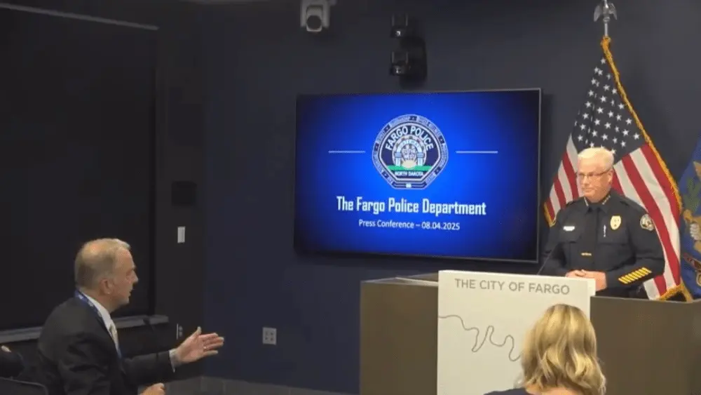 Image of Fargo Police Chief and mayor at press conference