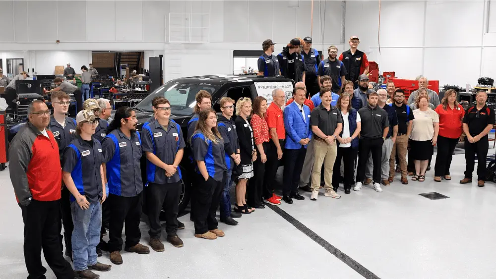 NDSCS automotive technology students receiving a pickup donation from Vision Ford Wahpeton