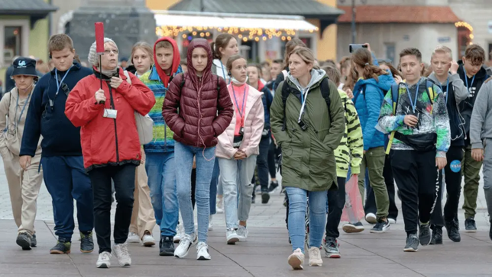 a group of people walking