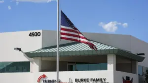 flag outside a building