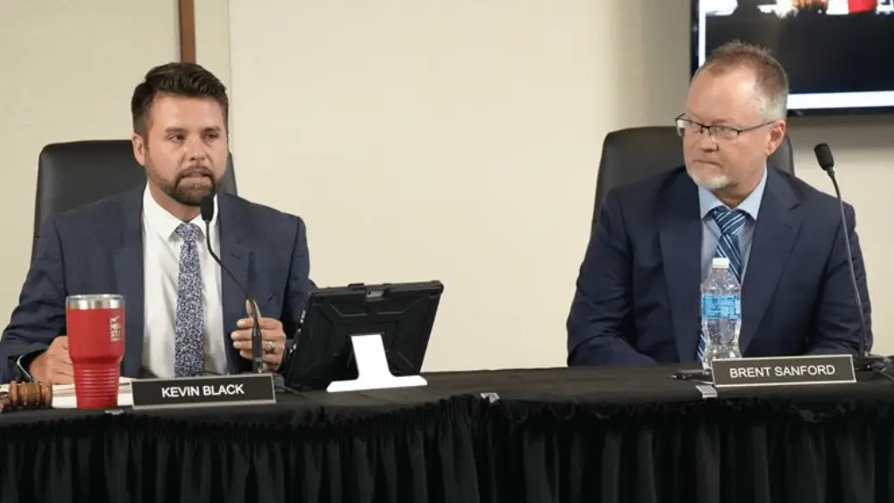 ND SBHE Chair Kevin Black (Left) and Commissioner Brent Sanford (Right) Sept. 23 in Minot.