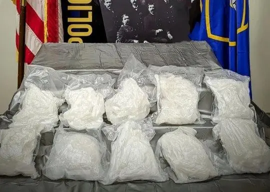 Photo shows ten pounds of methamphetamine recovered by law enforcement officers.