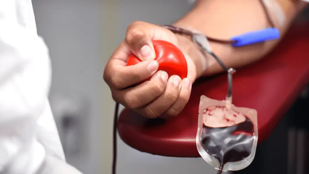 a person giving blood