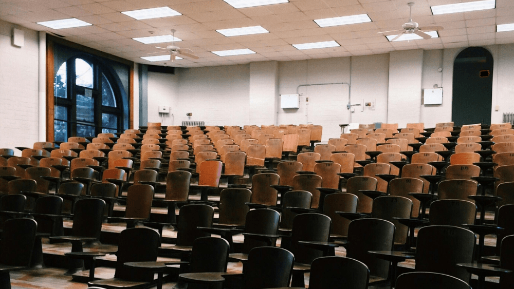 An empty college lecture auditorium