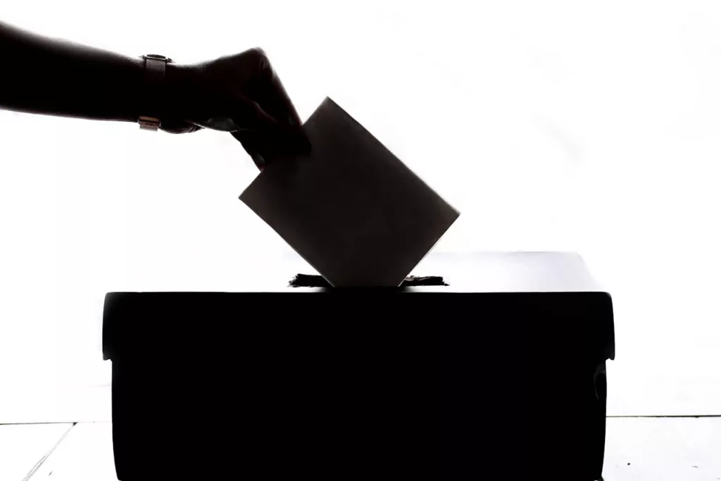 Image of voter dropping ballot in ballot box